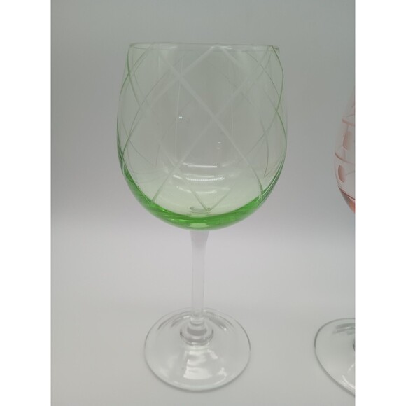 Mikasa Cheers Etched Wine Glasses Set Of 2 Pink Green 8.5" Balloon Red - Picture 2 of 6